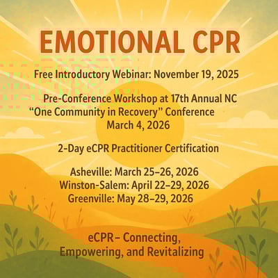 Create a square graphic for an event titled Emotional CPR with a warm, uplifting design featuring  (1)