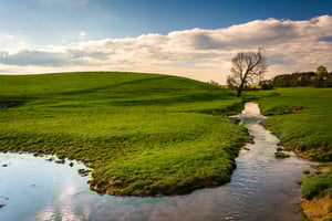 Stream in a farm field in rural York County, Pennsylvania.