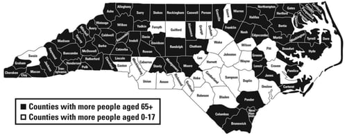 Figure 1. By 2030:North Carolina Counties With More People Aged 65 and Up Than 17 and Under
Source: DAAS.